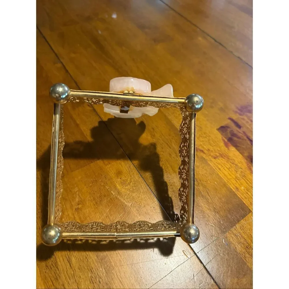 Vtg MCM Seahorse Gold Tone Tissue Box Holder 4.5 x4.5